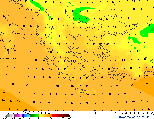 Temperatuurkaart (2m) ECMWF wo 15.05.2024 06 UTC