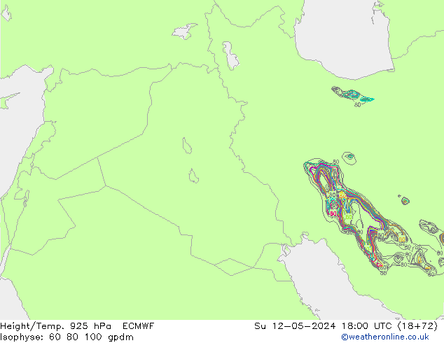 Yükseklik/Sıc. 925 hPa ECMWF Paz 12.05.2024 18 UTC