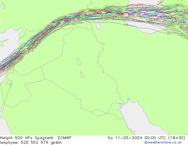 Height 500 hPa Spaghetti ECMWF Sa 11.05.2024 00 UTC