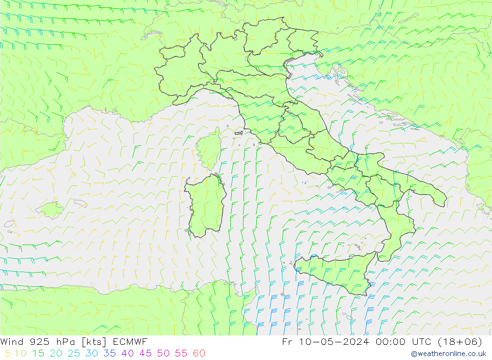 Rüzgar 925 hPa ECMWF Cu 10.05.2024 00 UTC