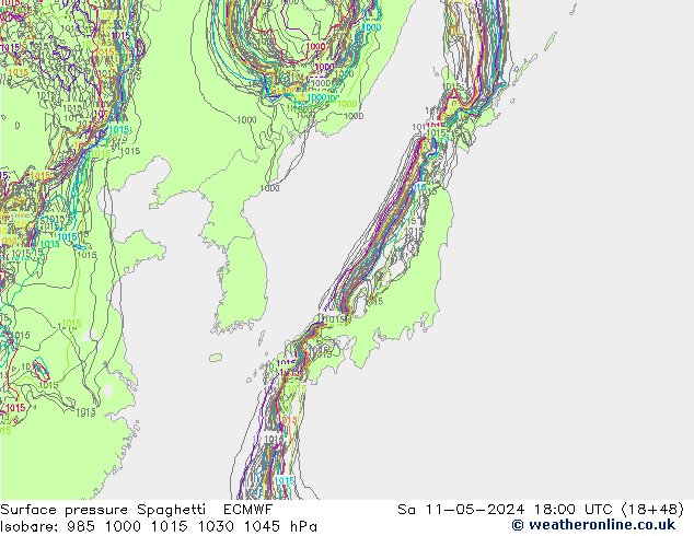Surface pressure Spaghetti ECMWF Sa 11.05.2024 18 UTC