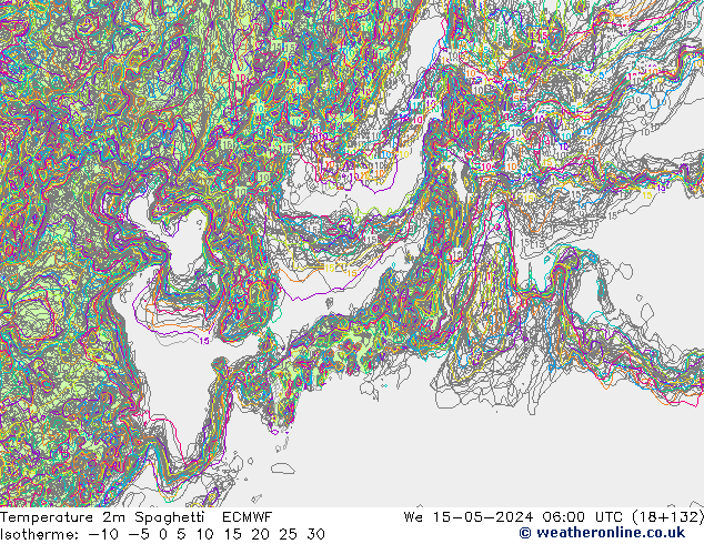 Temperature 2m Spaghetti ECMWF St 15.05.2024 06 UTC