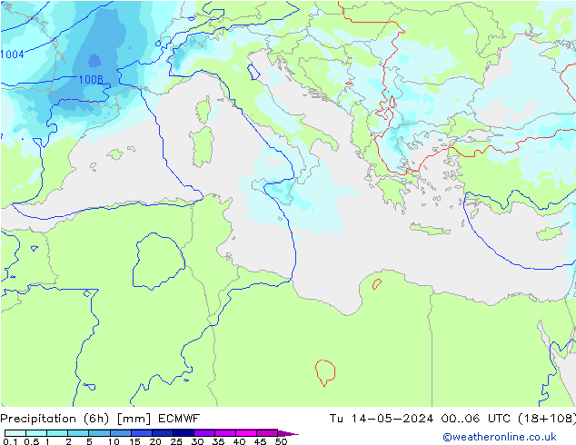 Precipitazione (6h) ECMWF mar 14.05.2024 06 UTC