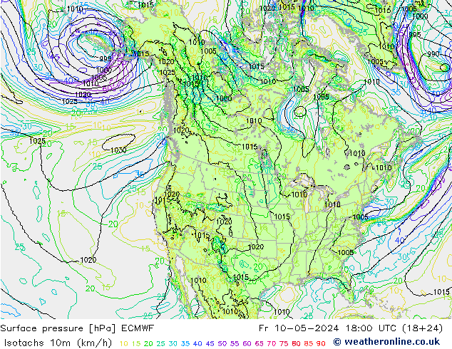 10米等风速线 (kph) ECMWF 星期五 10.05.2024 18 UTC