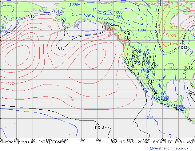 Pressione al suolo ECMWF lun 13.05.2024 18 UTC