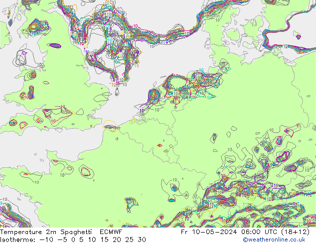 mapa temperatury 2m Spaghetti ECMWF pt. 10.05.2024 06 UTC