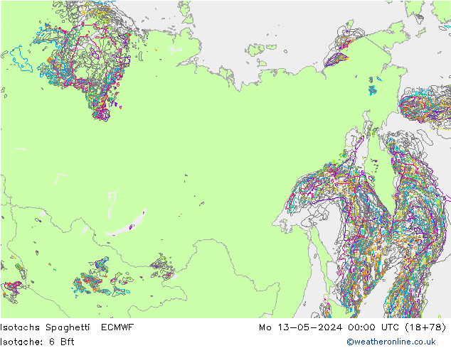 Isotachen Spaghetti ECMWF Mo 13.05.2024 00 UTC