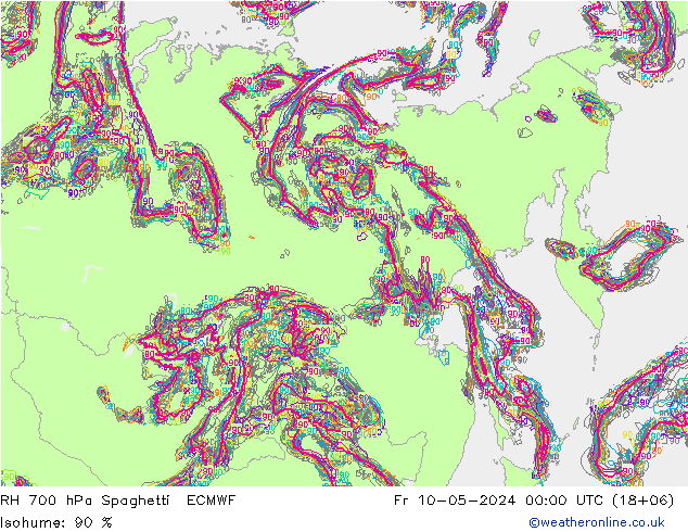 RH 700 гПа Spaghetti ECMWF пт 10.05.2024 00 UTC