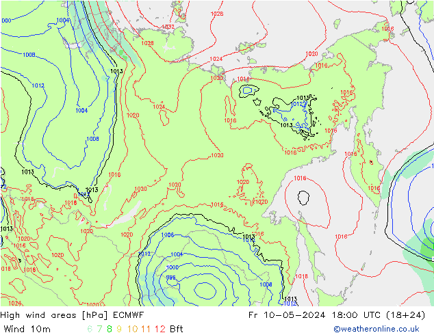 High wind areas ECMWF Fr 10.05.2024 18 UTC
