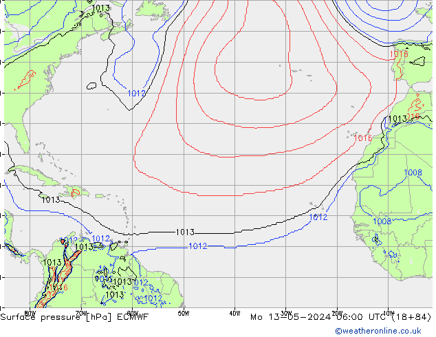 приземное давление ECMWF пн 13.05.2024 06 UTC