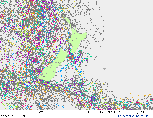 Izotacha Spaghetti ECMWF wto. 14.05.2024 12 UTC
