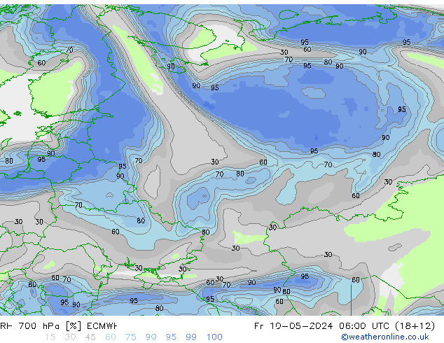 RH 700 hPa ECMWF Fr 10.05.2024 06 UTC
