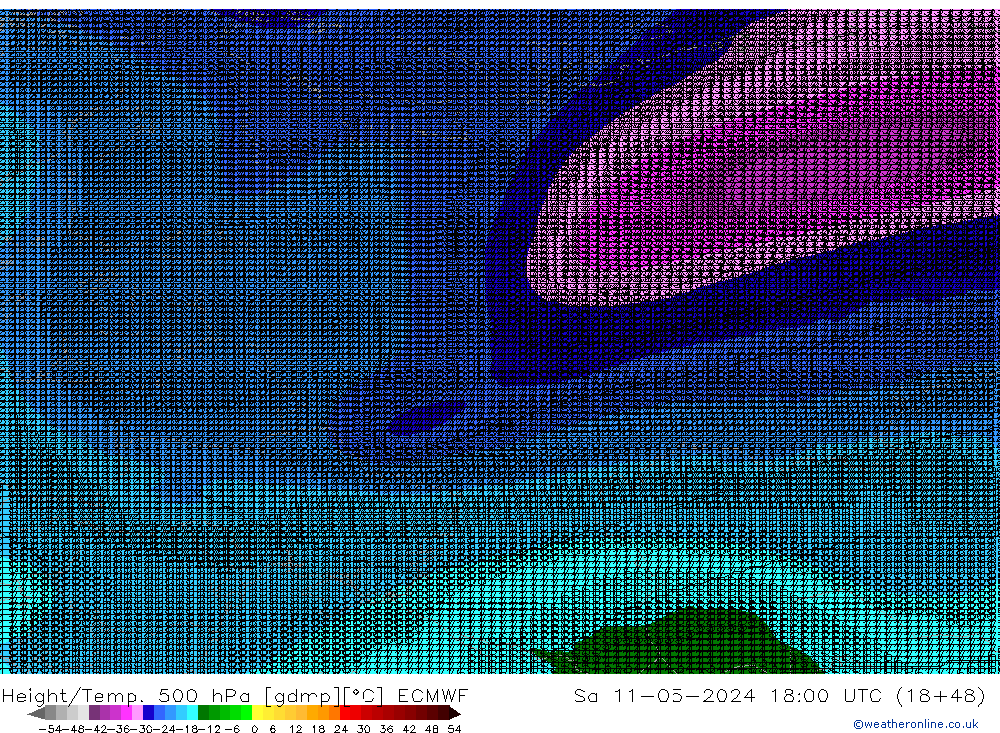 Hoogte/Temp. 500 hPa ECMWF za 11.05.2024 18 UTC