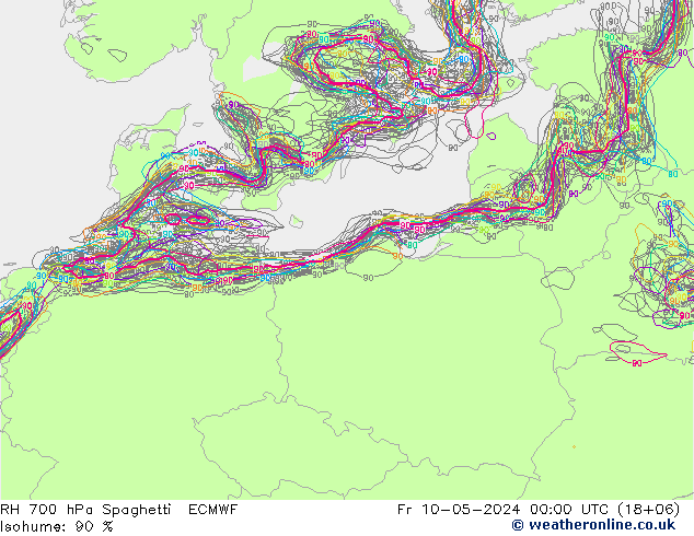 RH 700 hPa Spaghetti ECMWF Fr 10.05.2024 00 UTC