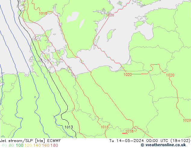 Straalstroom/SLP ECMWF di 14.05.2024 00 UTC