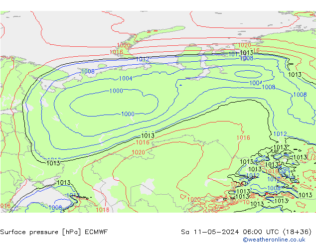 Atmosférický tlak ECMWF So 11.05.2024 06 UTC