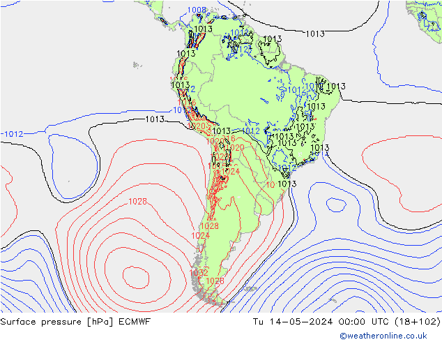 Presión superficial ECMWF mar 14.05.2024 00 UTC