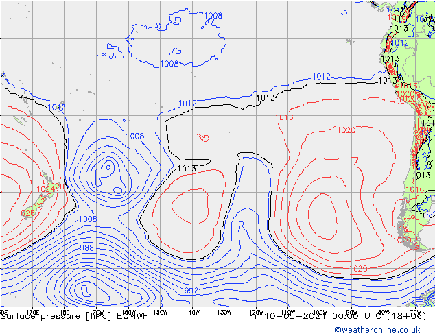 Presión superficial ECMWF vie 10.05.2024 00 UTC