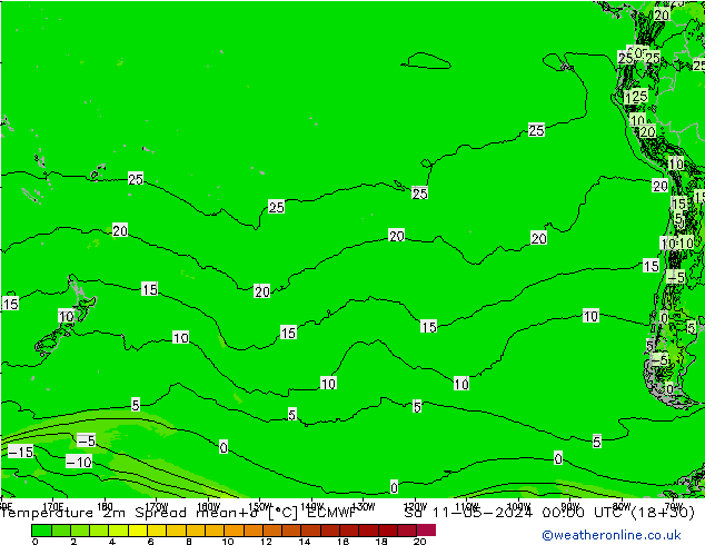 Temperature 2m Spread ECMWF Sa 11.05.2024 00 UTC