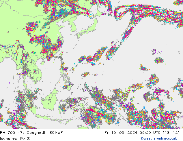 Humidité rel. 700 hPa Spaghetti ECMWF ven 10.05.2024 06 UTC
