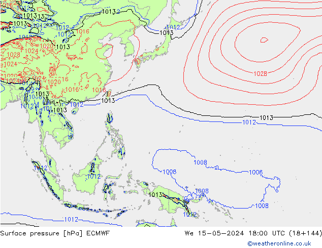Pressione al suolo ECMWF mer 15.05.2024 18 UTC