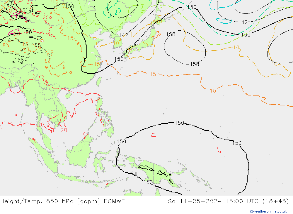 Géop./Temp. 850 hPa ECMWF sam 11.05.2024 18 UTC