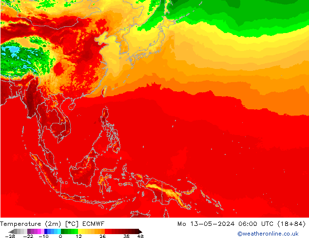 Temperatura (2m) ECMWF lun 13.05.2024 06 UTC