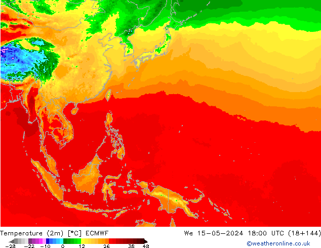 Temperature (2m) ECMWF We 15.05.2024 18 UTC