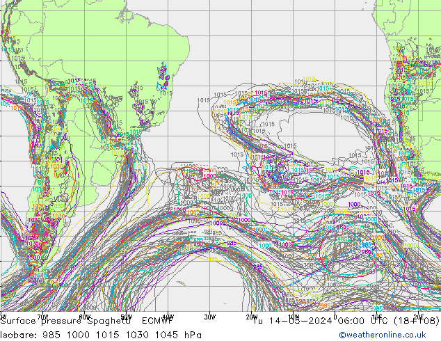 Bodendruck Spaghetti ECMWF Di 14.05.2024 06 UTC