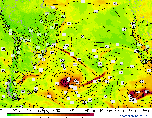 Isotachs Spread ECMWF пт 10.05.2024 18 UTC