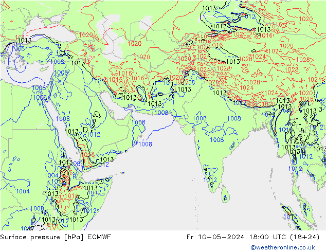 Pressione al suolo ECMWF ven 10.05.2024 18 UTC