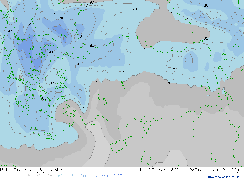 RH 700 hPa ECMWF Sex 10.05.2024 18 UTC