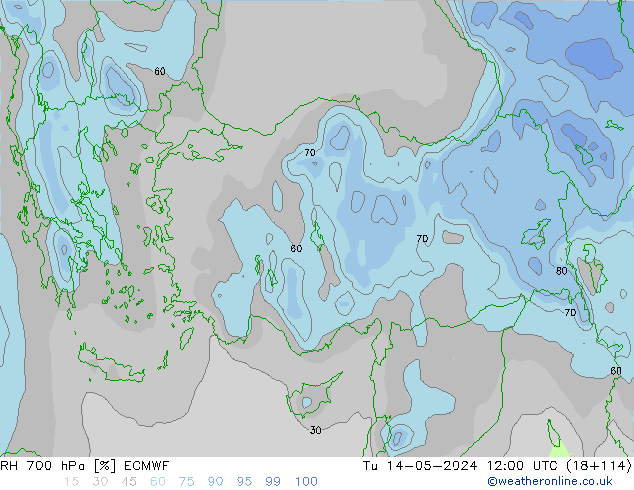 RH 700 hPa ECMWF Tu 14.05.2024 12 UTC