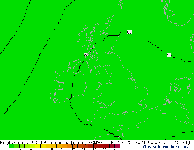 Hoogte/Temp. 925 hPa ECMWF vr 10.05.2024 00 UTC