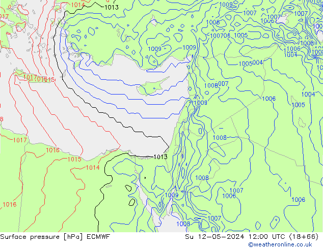Atmosférický tlak ECMWF Ne 12.05.2024 12 UTC