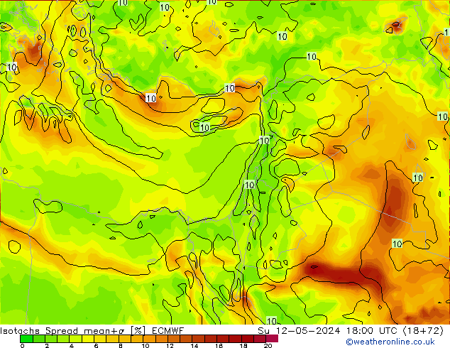 Eşrüzgar Hızları Spread ECMWF Paz 12.05.2024 18 UTC