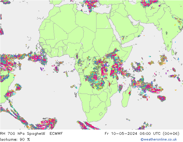 Humedad rel. 700hPa Spaghetti ECMWF vie 10.05.2024 06 UTC