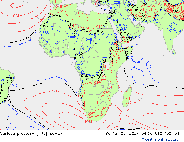Pressione al suolo ECMWF dom 12.05.2024 06 UTC
