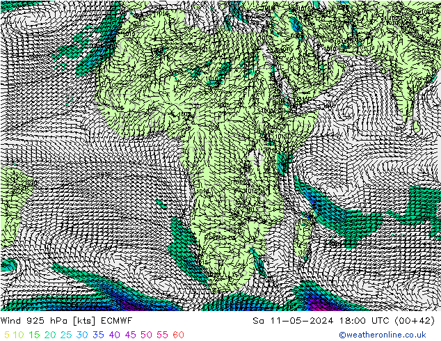 Rüzgar 925 hPa ECMWF Cts 11.05.2024 18 UTC