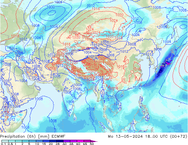 Precipitation (6h) ECMWF Mo 13.05.2024 00 UTC