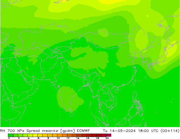 Humidité rel. 700 hPa Spread ECMWF mar 14.05.2024 18 UTC