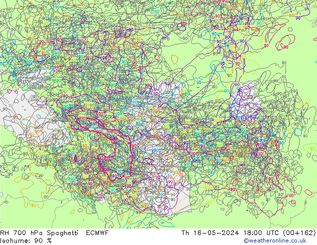 RH 700 hPa Spaghetti ECMWF Do 16.05.2024 18 UTC