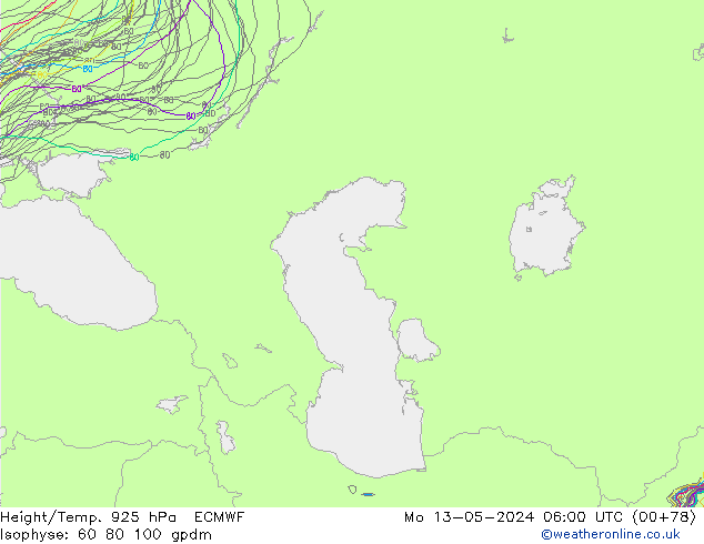 Height/Temp. 925 гПа ECMWF пн 13.05.2024 06 UTC