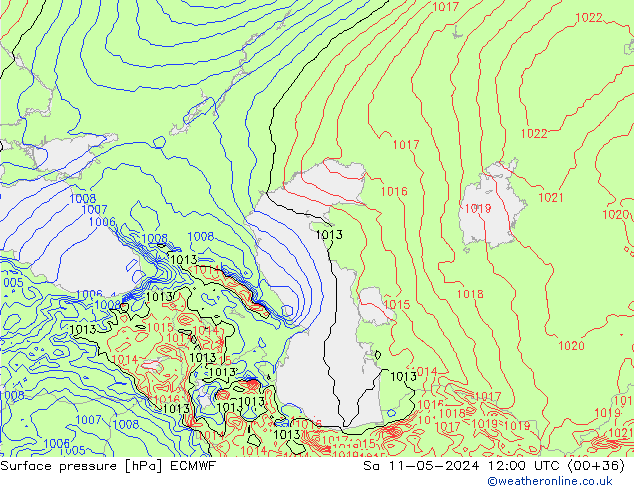 Surface pressure ECMWF Sa 11.05.2024 12 UTC