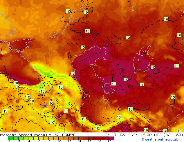 Isotachs Spread ECMWF Pá 17.05.2024 12 UTC