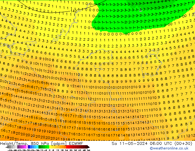 Géop./Temp. 850 hPa ECMWF sam 11.05.2024 06 UTC