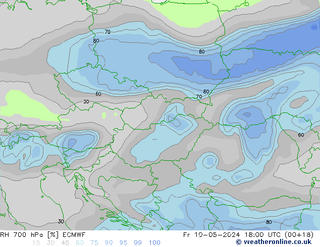 RH 700 hPa ECMWF Fr 10.05.2024 18 UTC