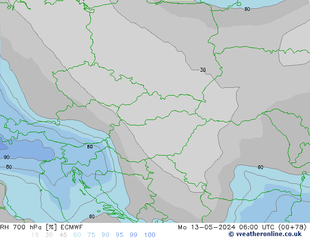 RH 700 hPa ECMWF Mo 13.05.2024 06 UTC