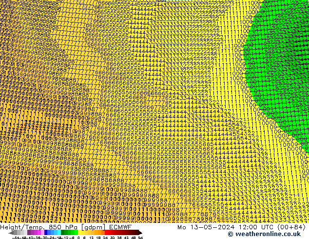 Height/Temp. 850 hPa ECMWF Mo 13.05.2024 12 UTC