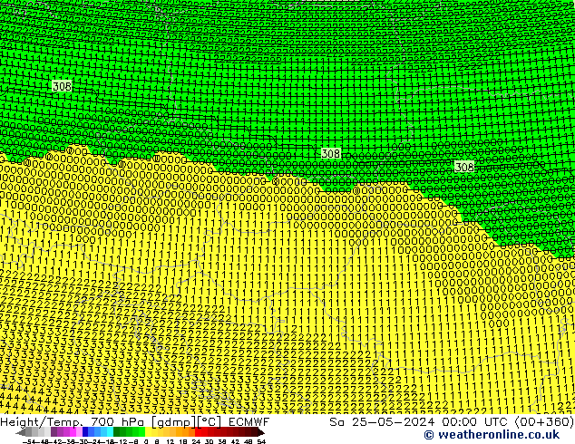 Height/Temp. 700 hPa ECMWF Sáb 25.05.2024 00 UTC